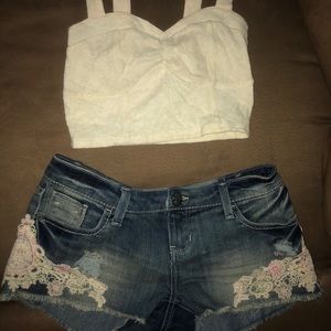 Lace bralette denim shorts matching set white 3/S